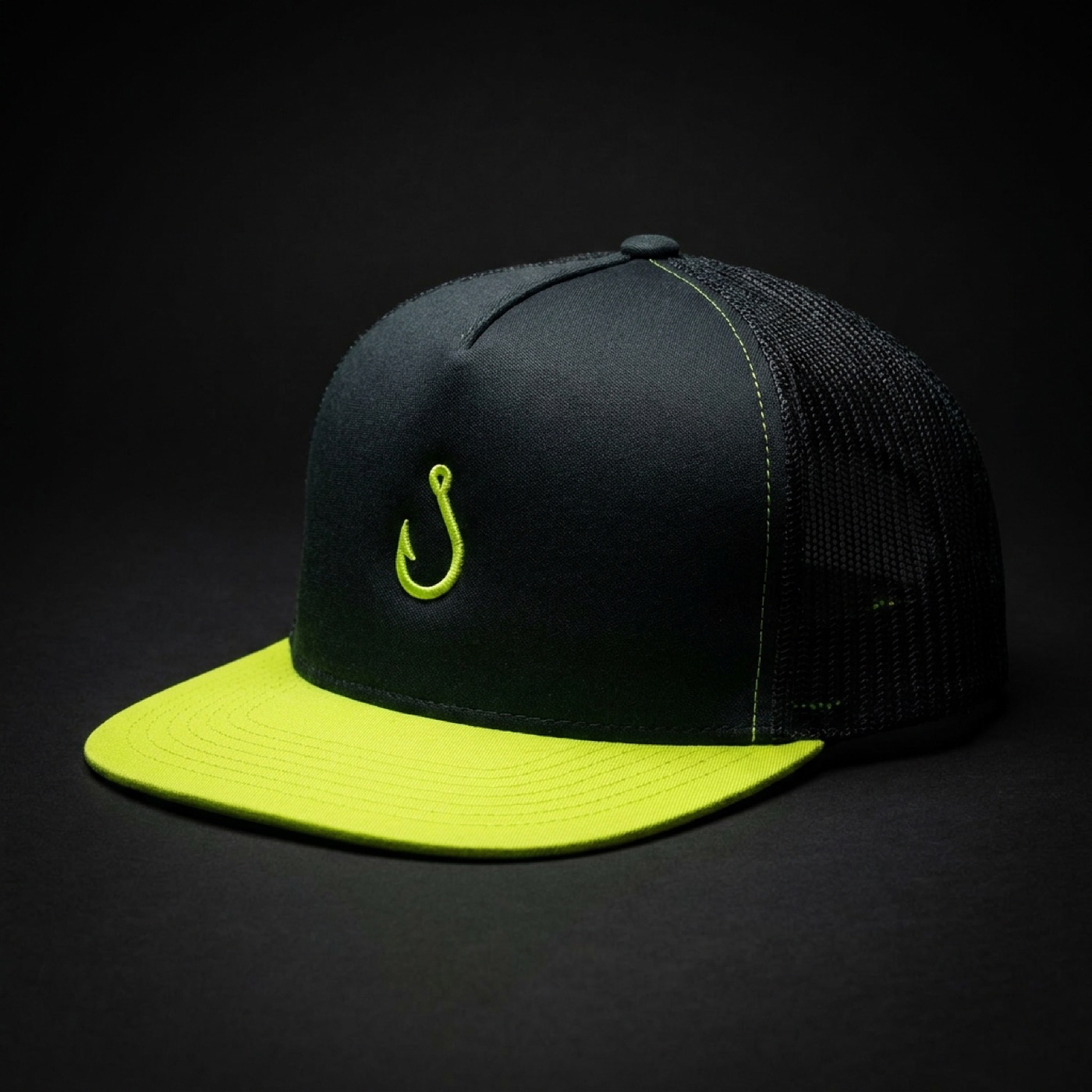 Preview of the Only Finz trucker hat with a chartreuse brim and hook logo